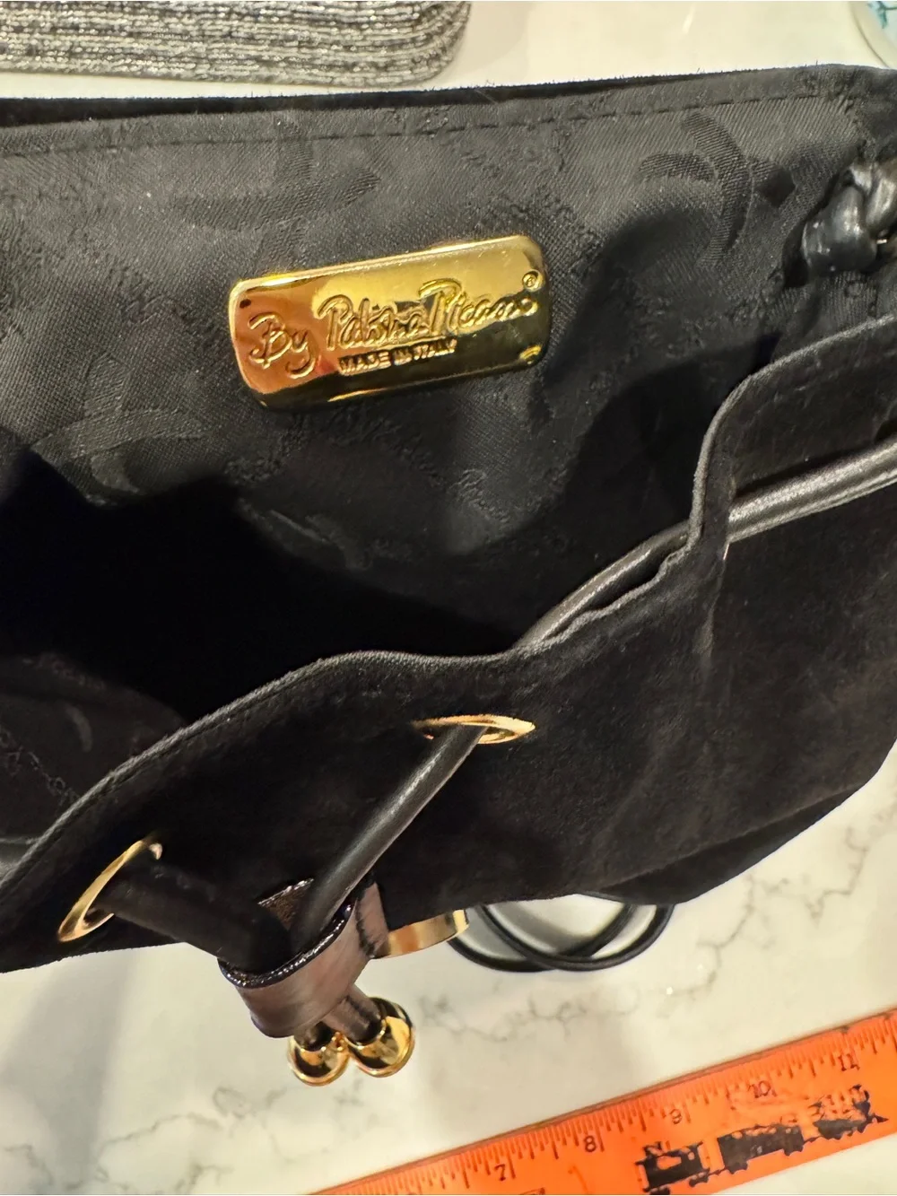 Paloma Picasso Black Suede Crossbody with Gold 'X' Accent
